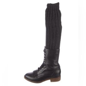 Chanel combat lace up knit sock boots size 38